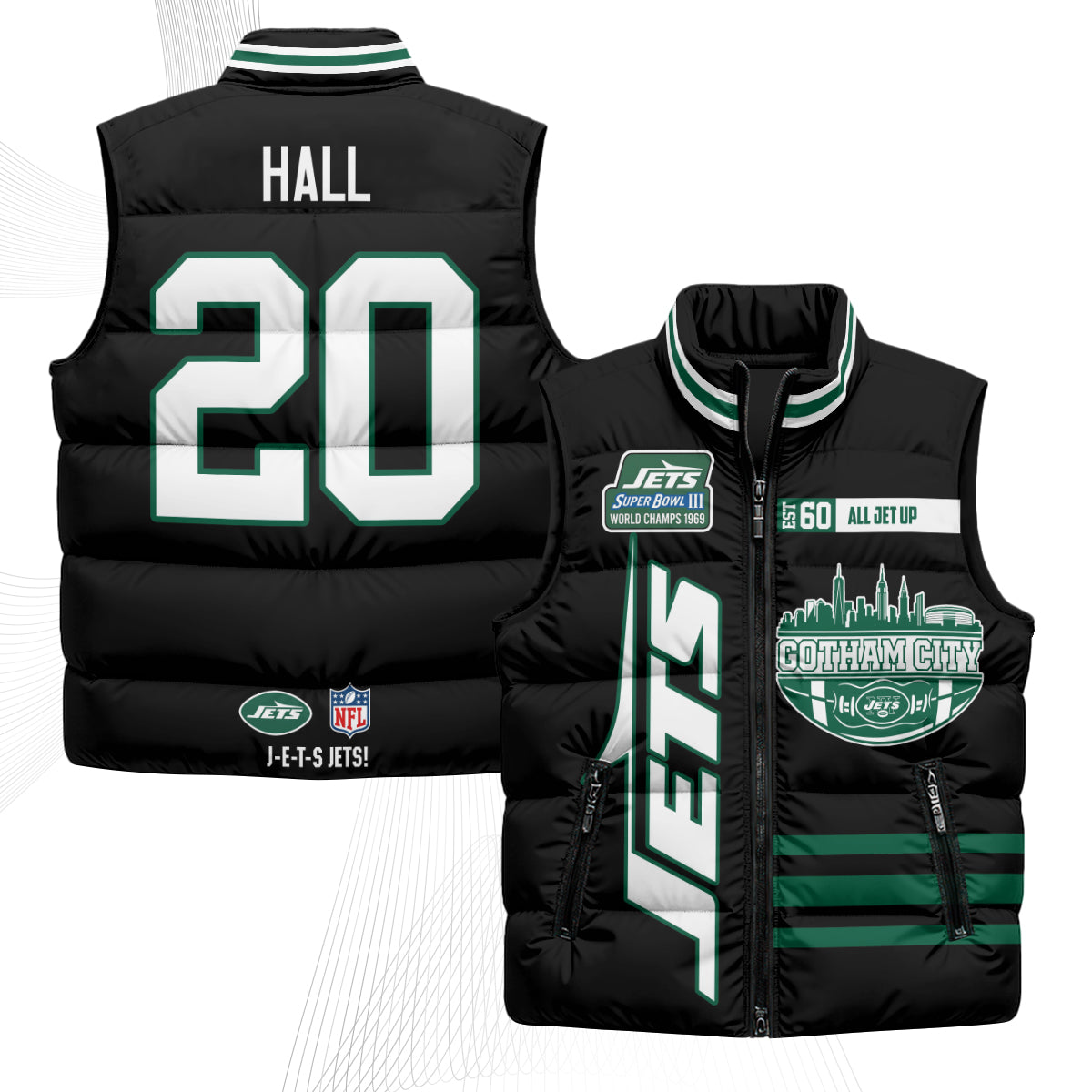 New York Jets Gotham City Puffer Vest - Printed