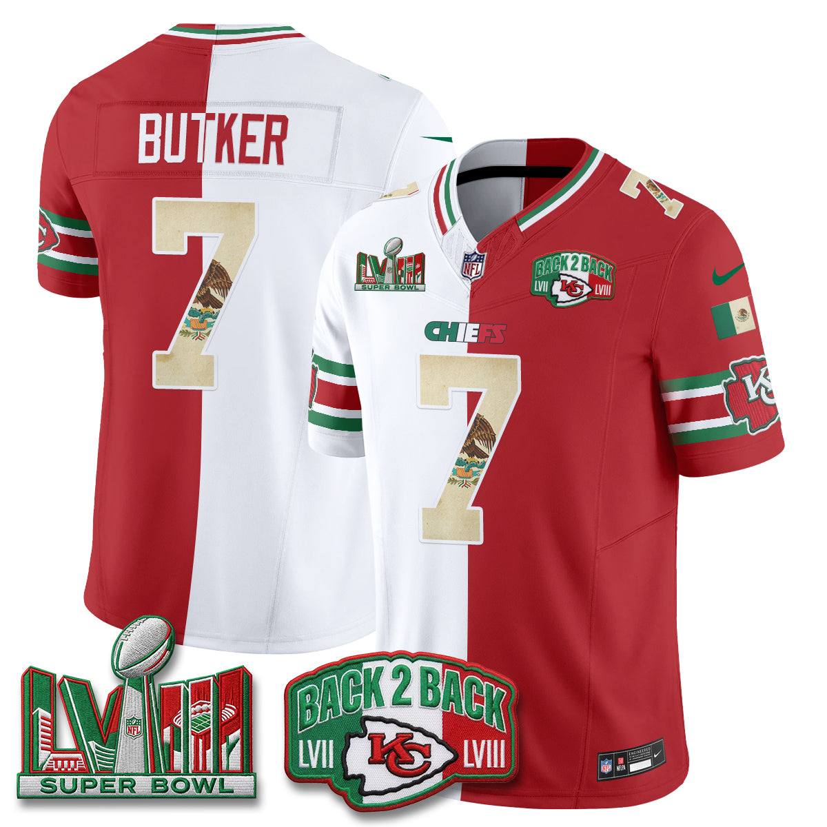 Kansas City Chiefs Mexico Split Edition Vapor Jersey - Stitched