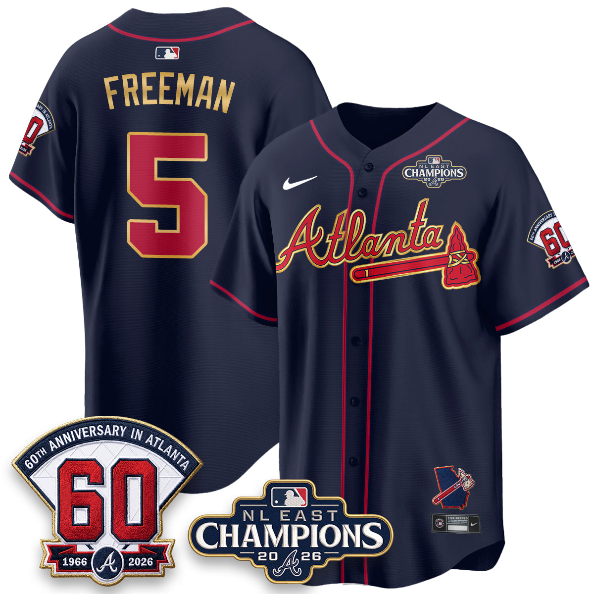 Atlanta Braves 2026 NL East Champs Gold Edition Vapor Jersey - Stitched