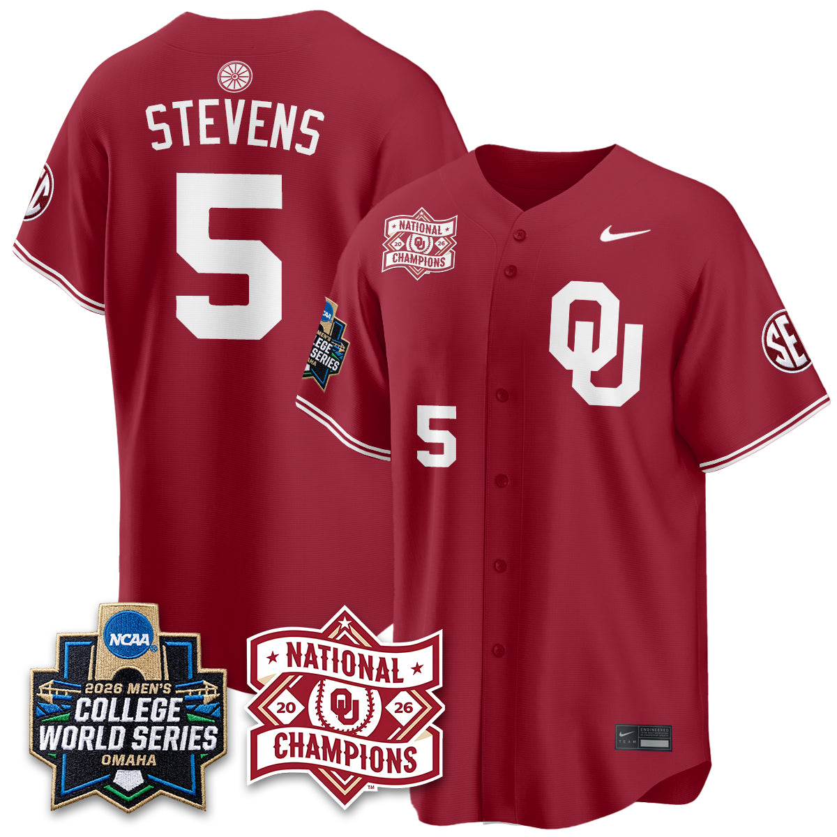 Oklahoma Sooners 2026 NCAA Baseball Men's College World Series Champions Vapor Jersey - Stitched