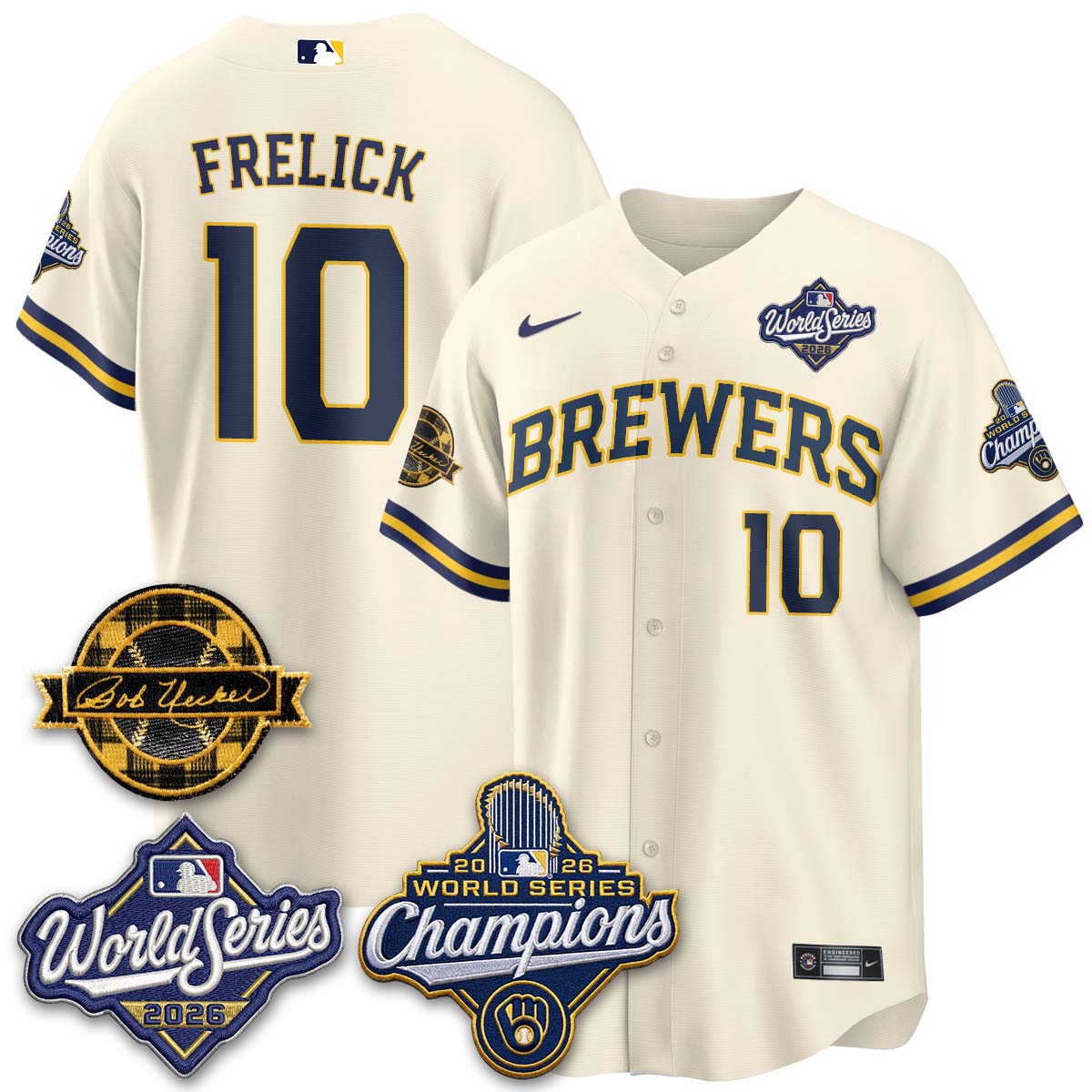MIL 2026 WS Champions - Bob Uecker Patch Cream Jersey - Stitched (#24)
