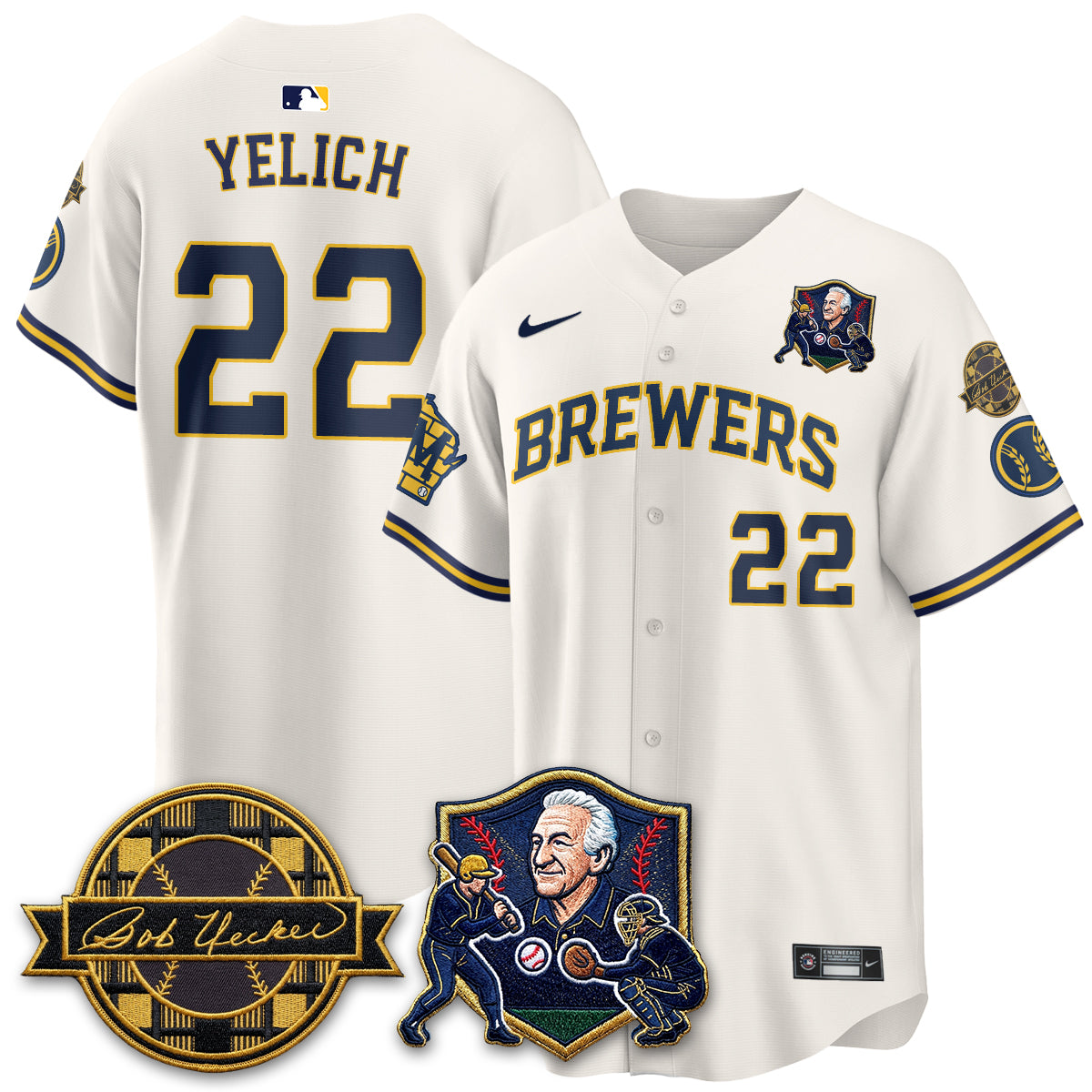 MIL Bob Uecker - 54 Seasons for Brewers' Vapor Limited Gold Jersey - All Stitched