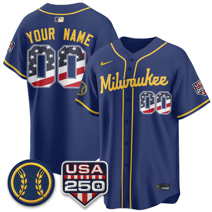 Milwaukee Brewers Fourth of July Vapor Limited Custom Jersey - Stitched