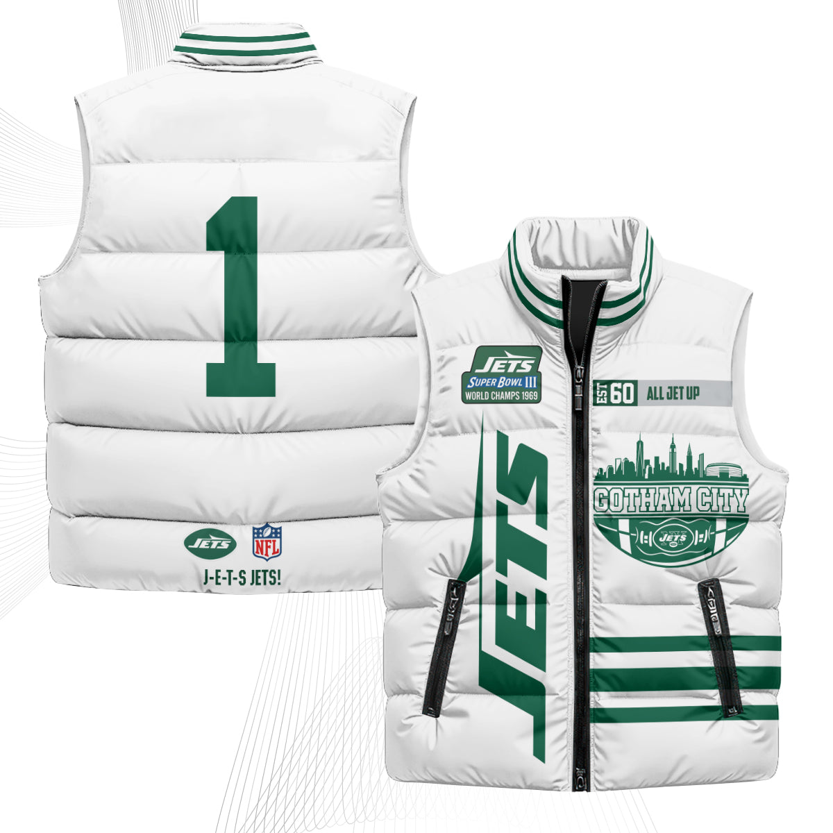 New York Jets Gotham City Puffer Vest - Printed