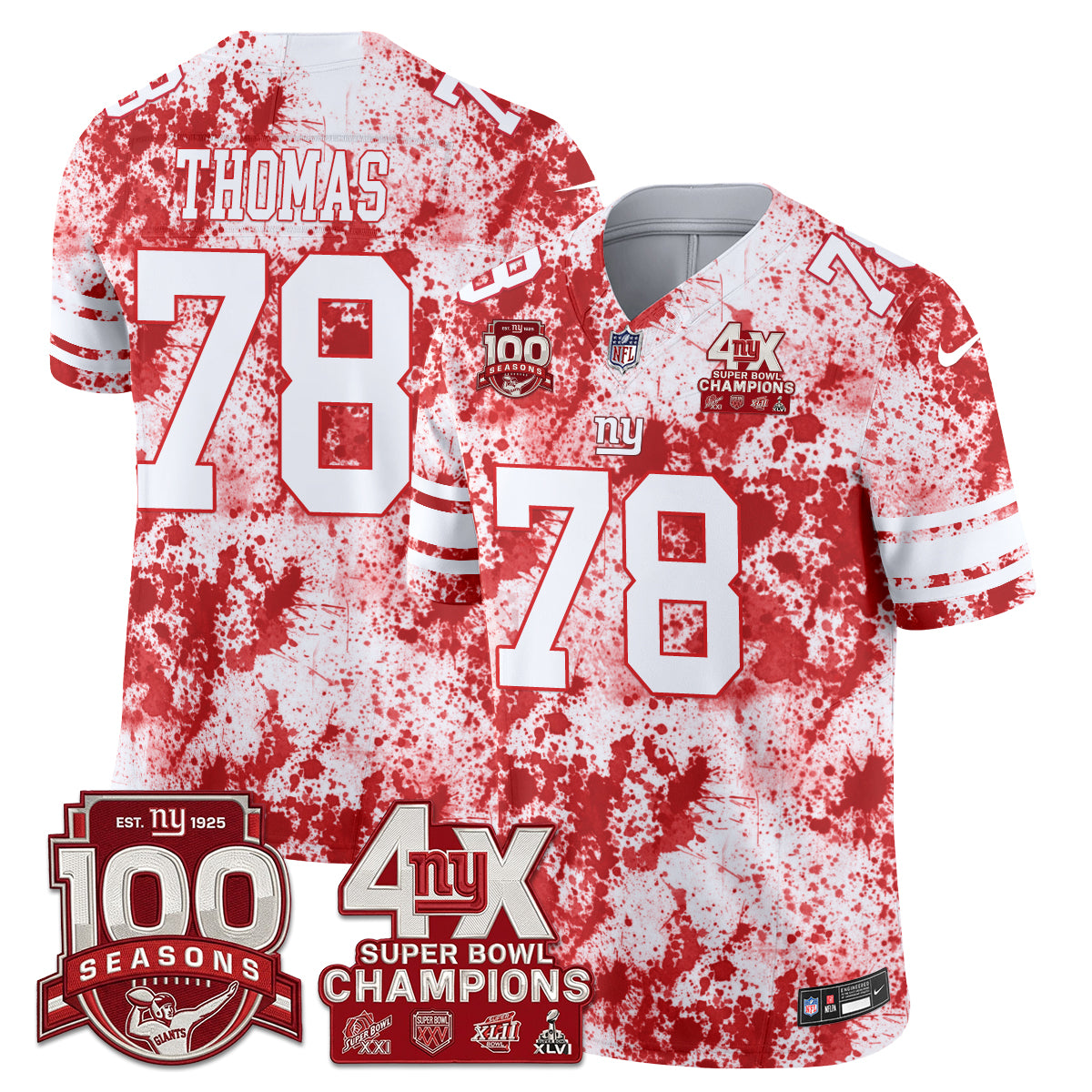 New York Giants 4X Champs Blood Splash Edition Vapor Jersey - Stitched