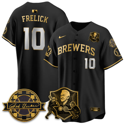 MIL Bob Uecker - 54 Seasons for Brewers' Vapor Limited Gold Jersey - All Stitched