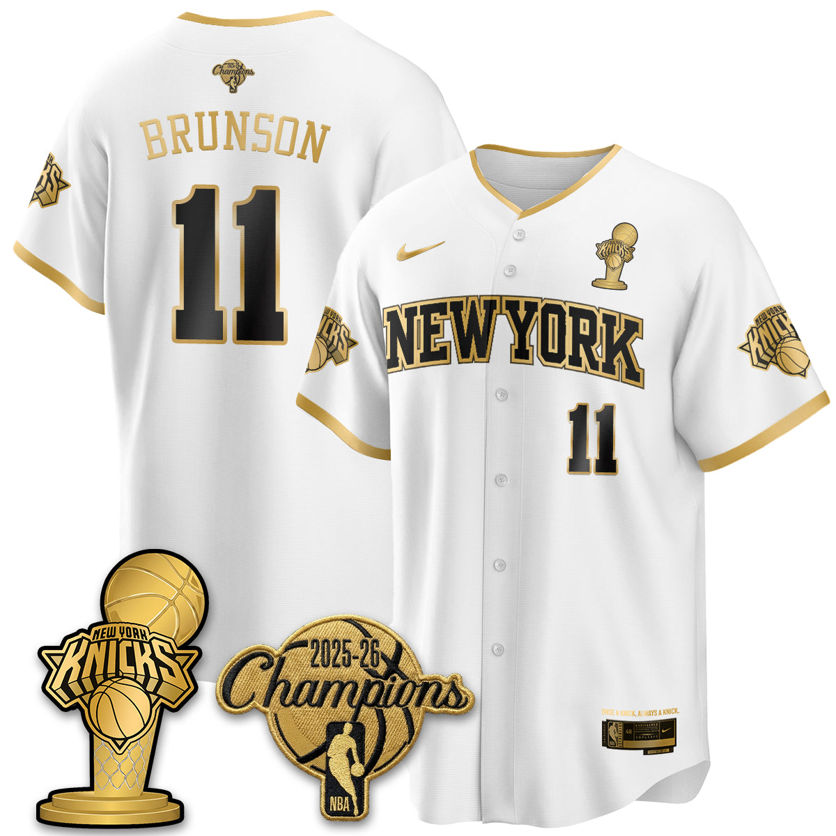 NYK 2026 NBA Champions Vapor Black Gold Jersey - Stitched