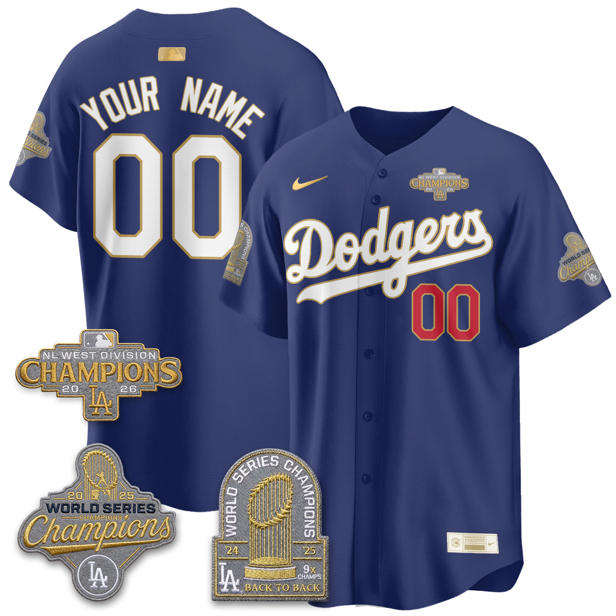 Los Angeles Dodgers 2026 NL West Champs Gold Vapor Custom Jersey- Stitched