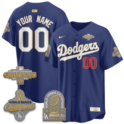 Los Angeles Dodgers 2026 NL West Champs Gold Vapor Custom Jersey- Stitched
