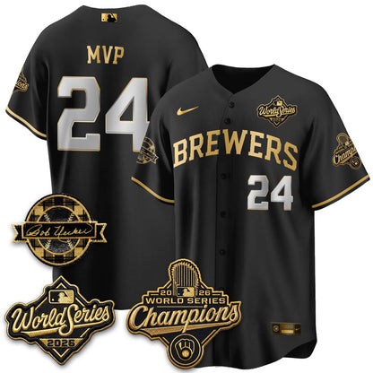 MIL 2026 WS Champions - Bob Uecker Patch Cream Jersey - Stitched (#24)