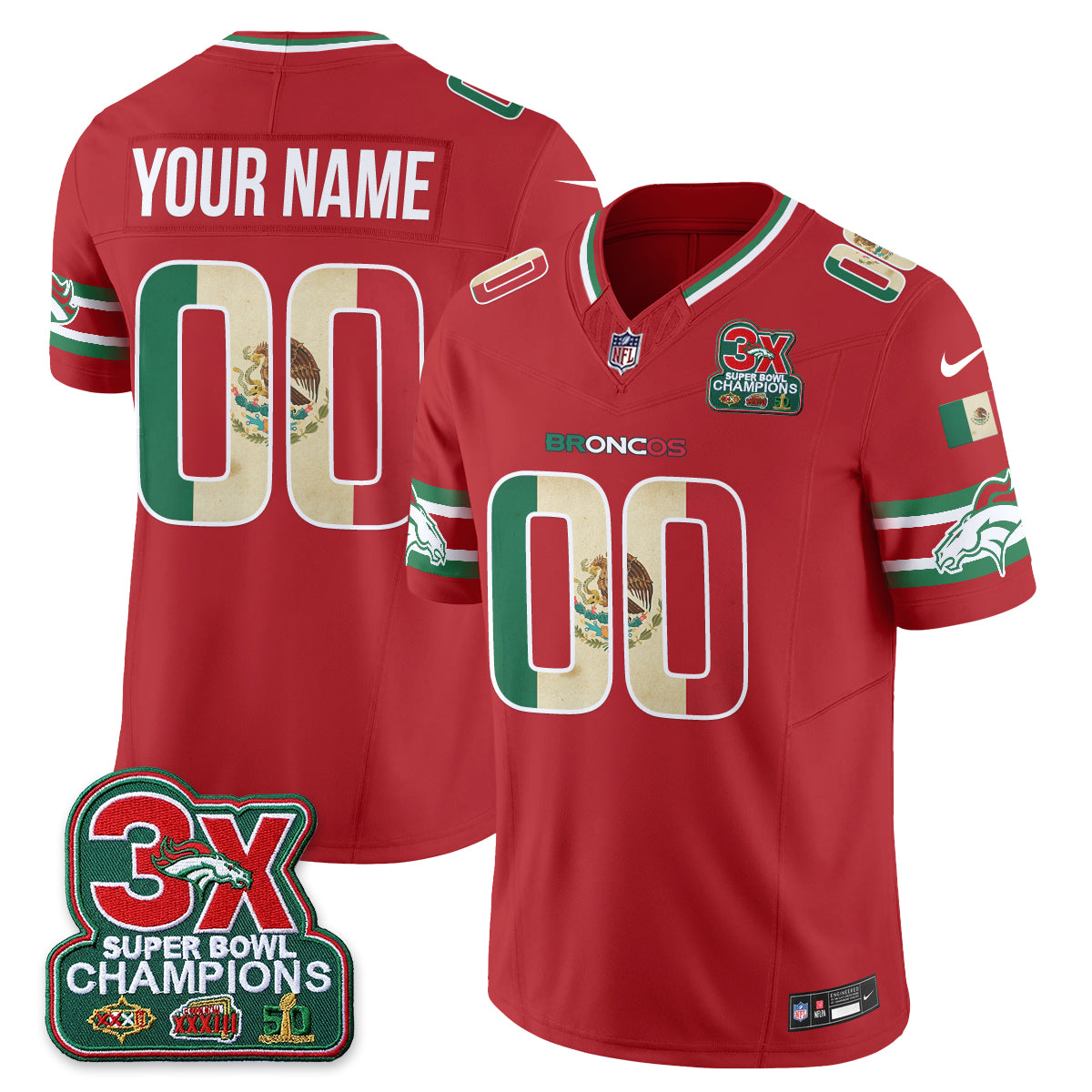 DEN Mexico Edition Vapor Custom Jersey - Stitched