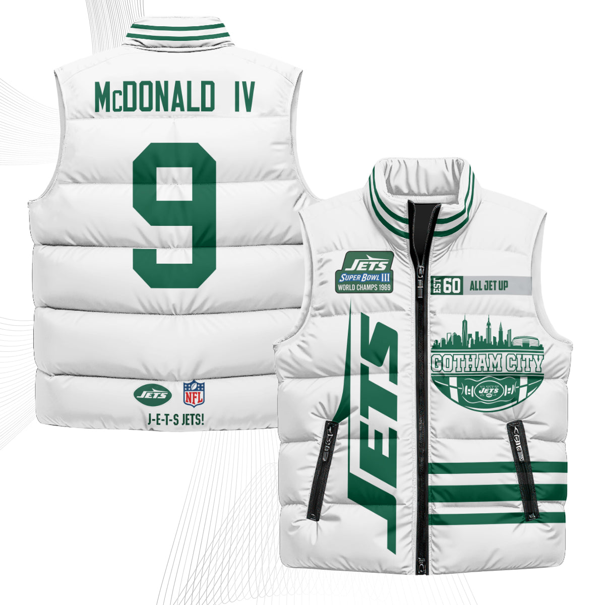 New York Jets Gotham City Puffer Vest - Printed