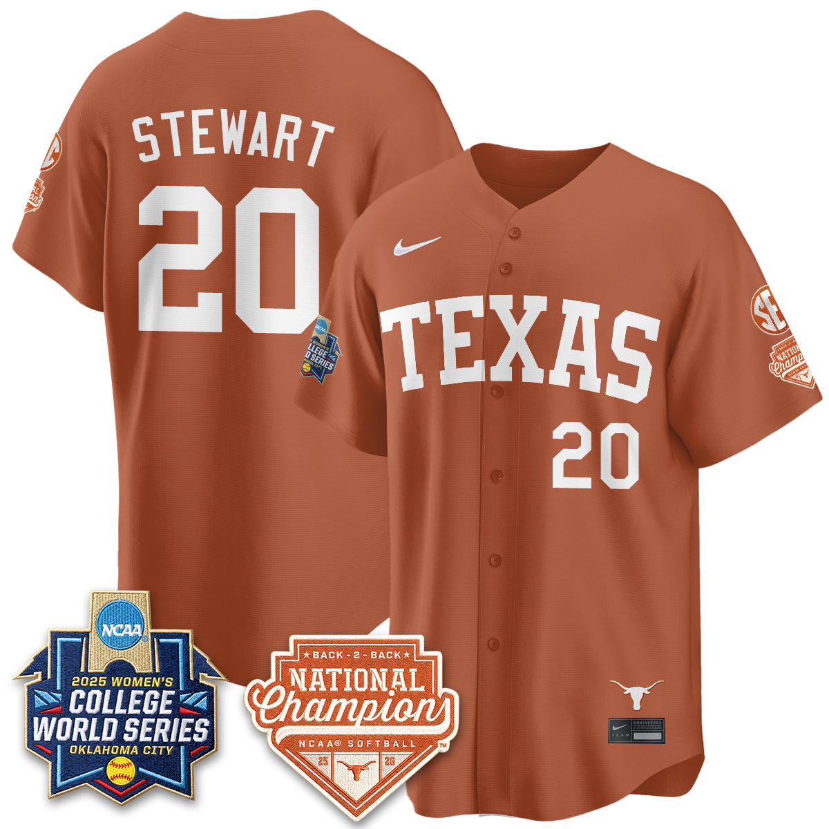 Texas Longhorns Softball 2026 World Series (WCWS) Vapor Premier Limited Jersey - B2B Champs - All Stitched