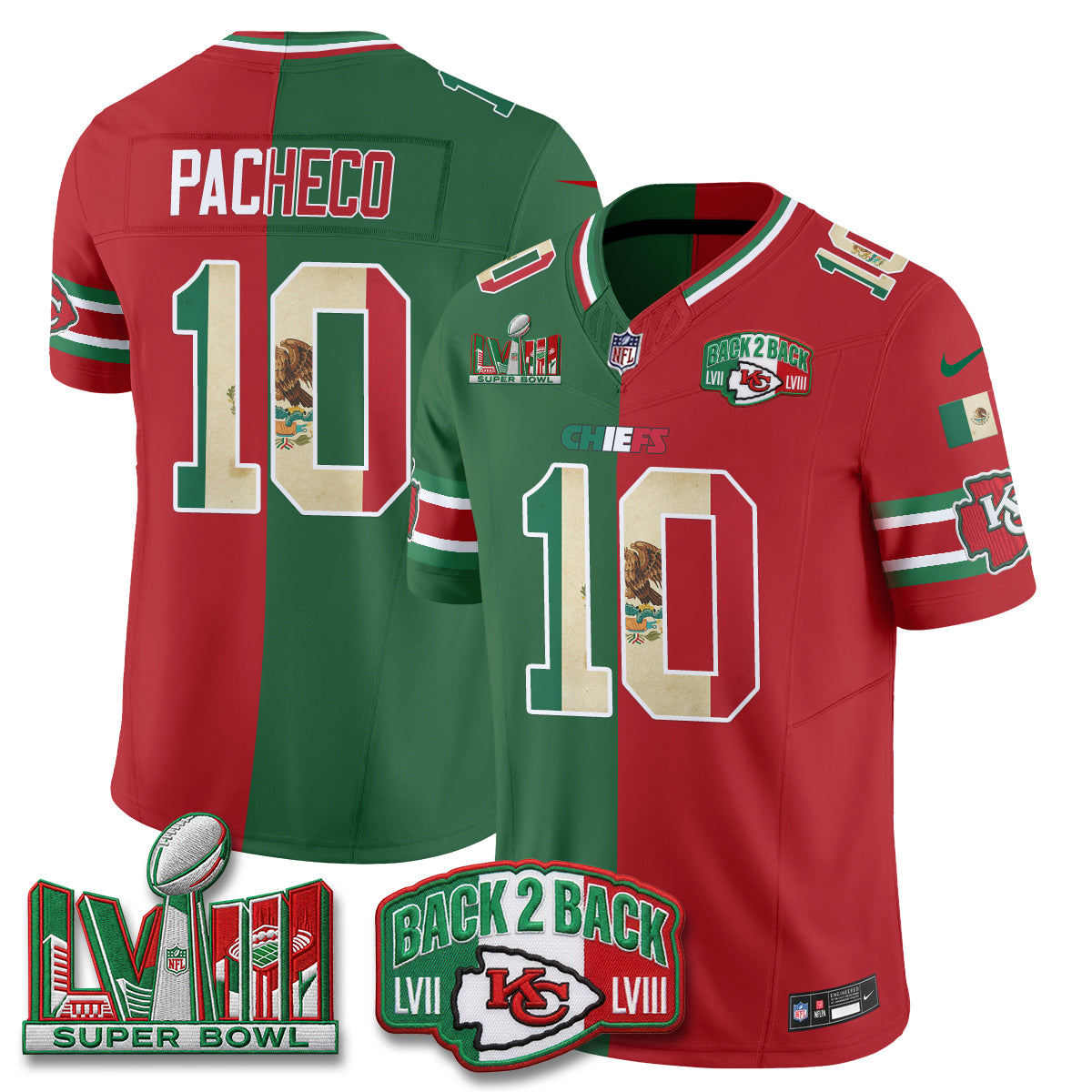 Kansas City Chiefs Mexico Split Edition Vapor Jersey - Stitched