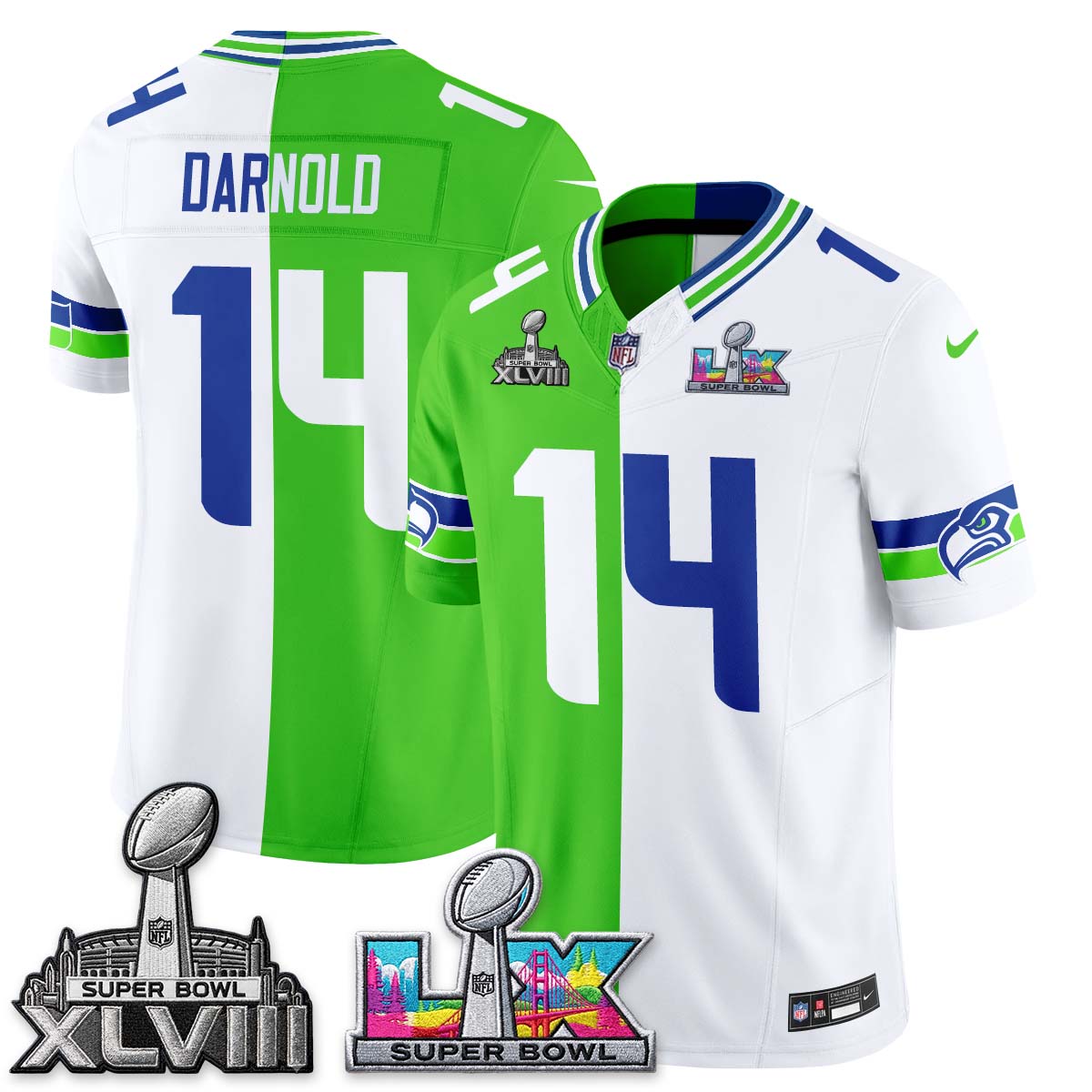 Seattle Seahawks Throwback 2 SB Patches Vapor Jersey - Stitched