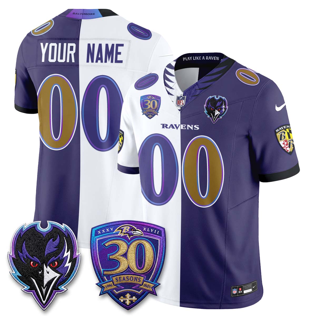 Baltimore Ravens The Next Flight Split Custom Vapor Jersey - Stitched