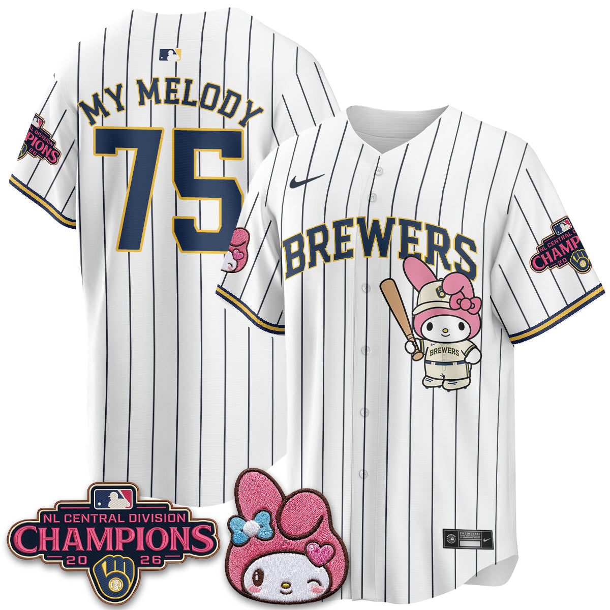 Milwaukee Brewers NL Central Champs x Pink Sanrio Friend  Vapor Jersey - Stitched
