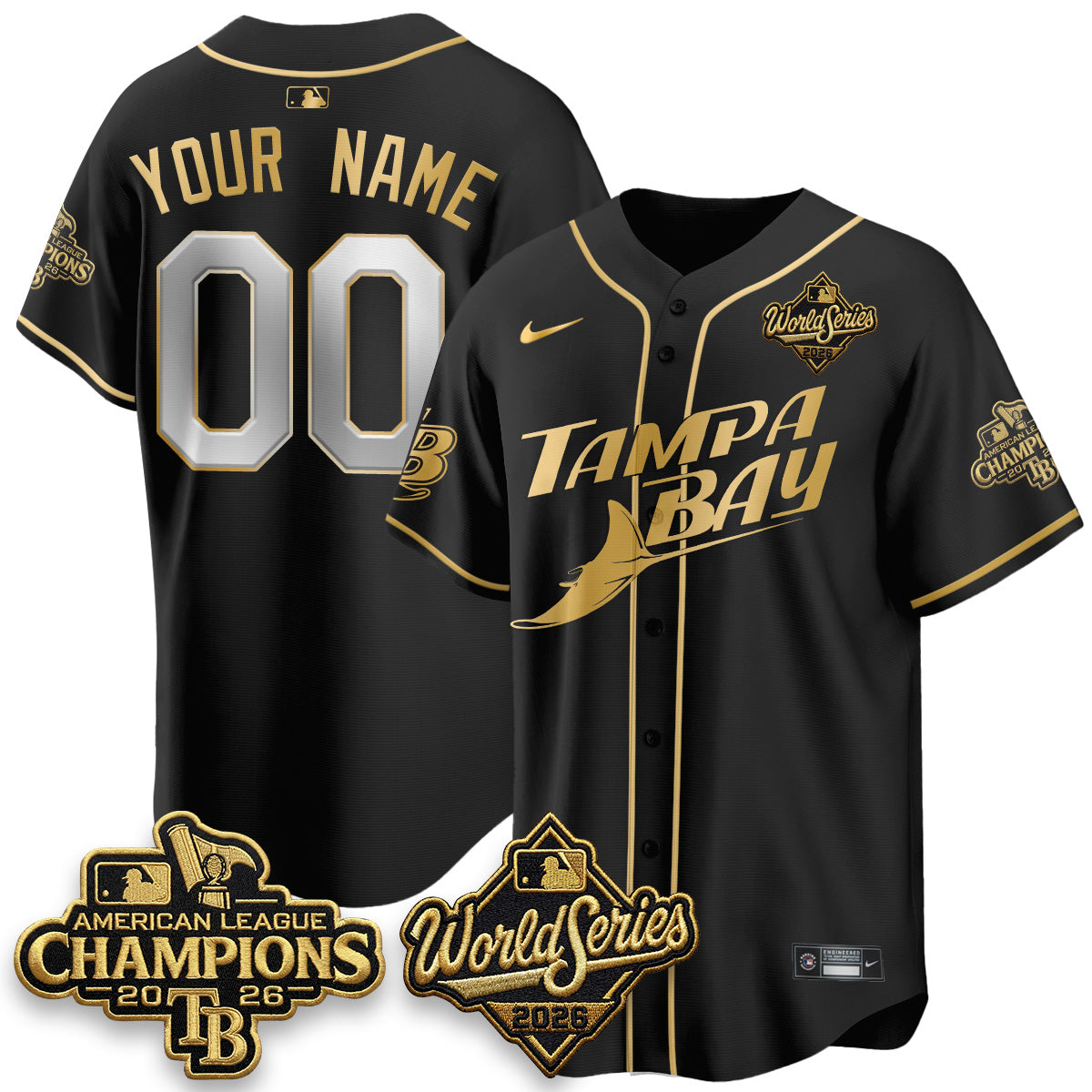 TB 2026 AL Champions Black Gold Edition Custom Vapor Jersey V2- Stitched