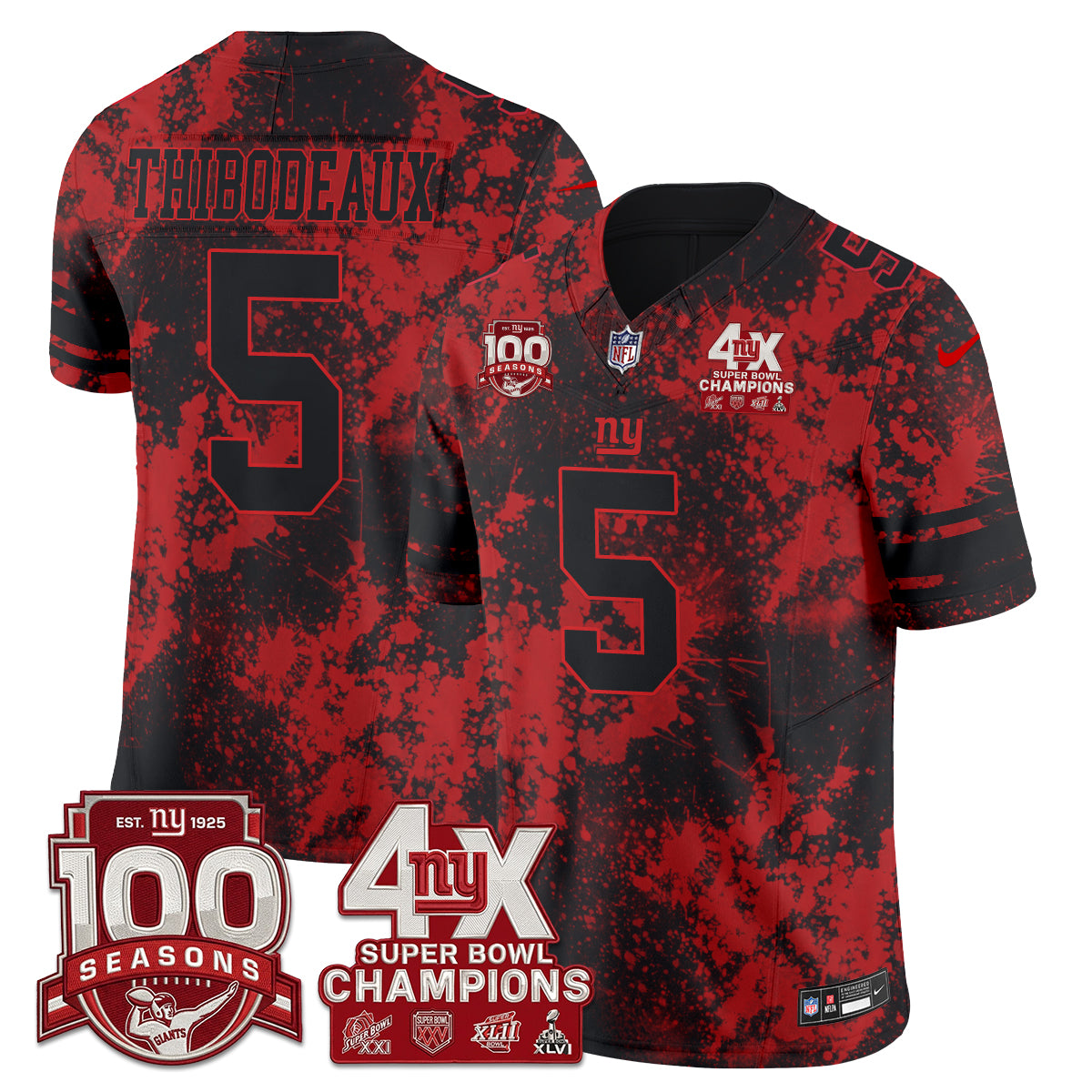New York Giants 4X Champs Blood Splash Edition Vapor Jersey - Stitched