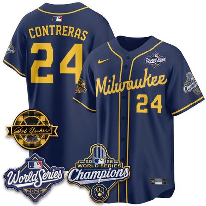 MIL 2026 WS Champions - Bob Uecker Patch Cream Jersey - Stitched (#24)