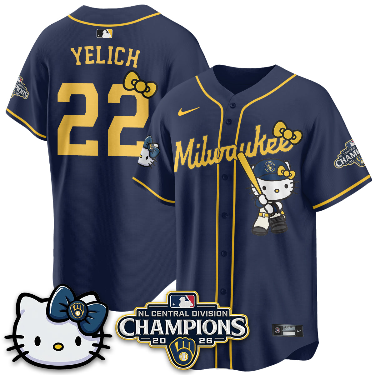 Milwaukee Brewers NL Central Champs x Meow KT Vapor Jersey - Stitched