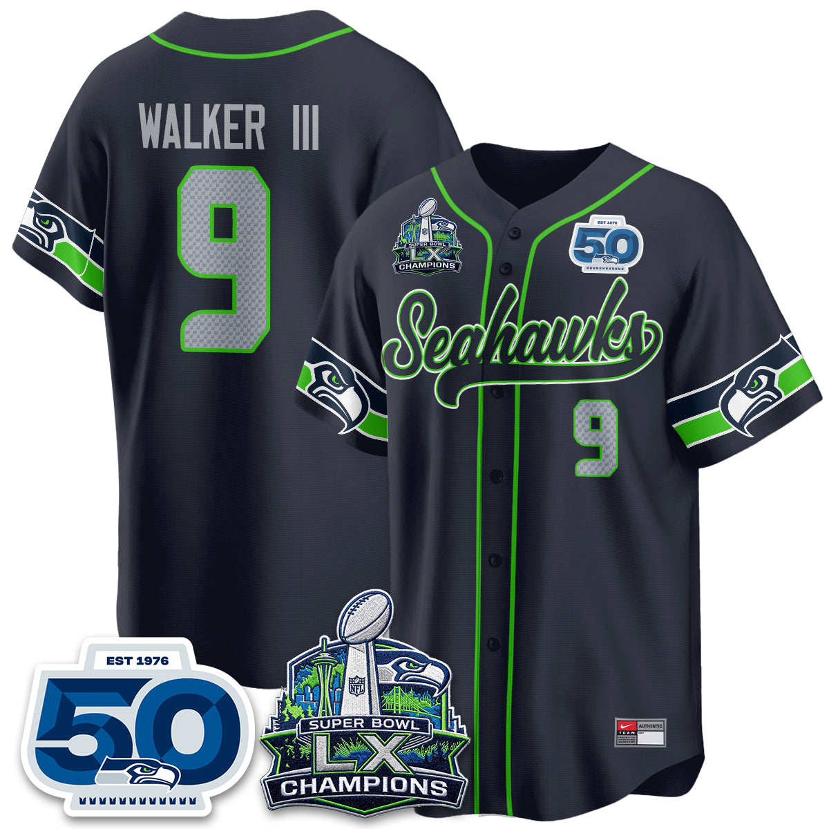Seattle Seahawks SB LX Champs Vapor Baseball Jersey - Stitch