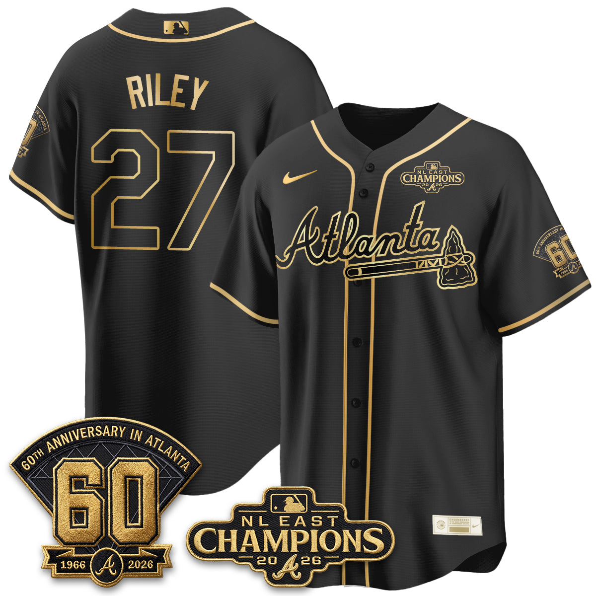 Atlanta Braves 2026 NL East Champs Gold Edition Vapor Jersey - Stitched