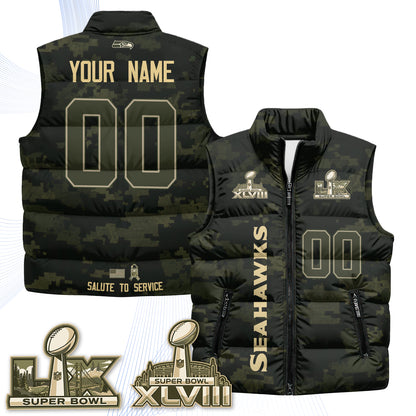 Seattle Seahawks 2026 Salute to Service Custom Puffer Vest - Printed