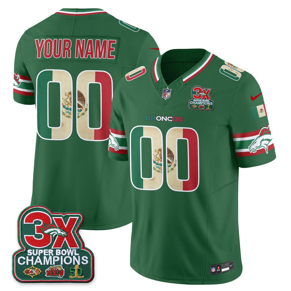 DEN Mexico Edition Vapor Custom Jersey - Stitched