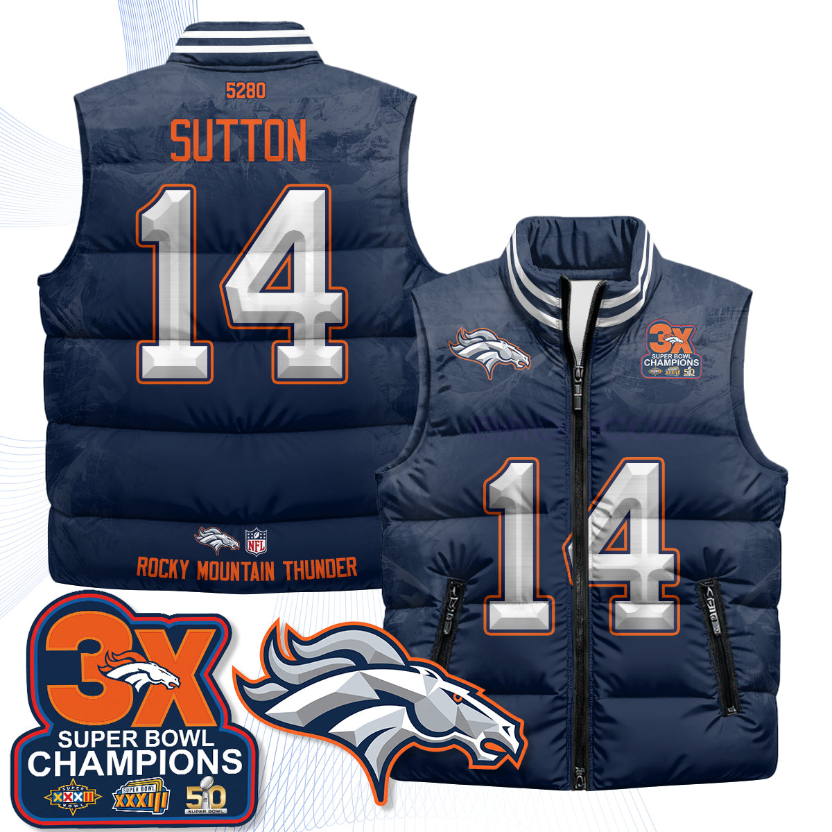 Denver Broncos Fan Gear Edition Unisex Puffer Vest - Printed
