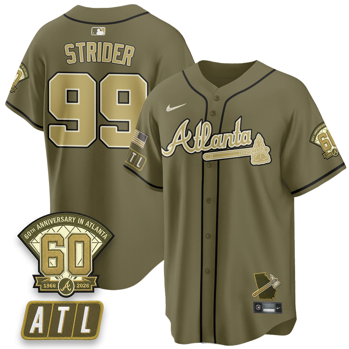 ATL New Era Olive 2026 Armed Forces Day Vapor Limited Jersey - All Stitched