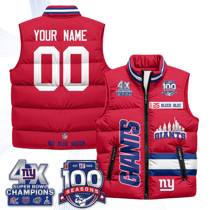 NYG 4X Champs S.Bowl Custom Puffer Vest - Printed