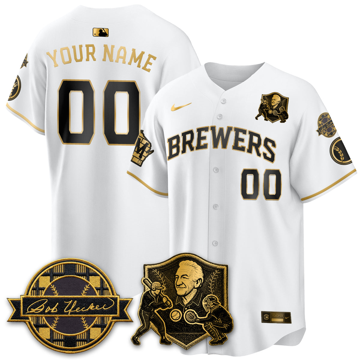 MIL Bob Uecker - 54 Seasons for Brewers' Vapor Custom Limited Gold Jersey - All Stitched