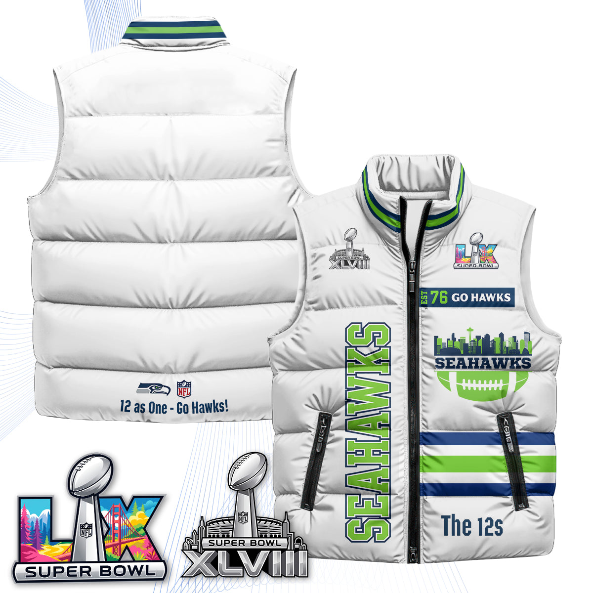 Seattle Seahawks "Go Hawks" Edition Puffer Vest - Printed