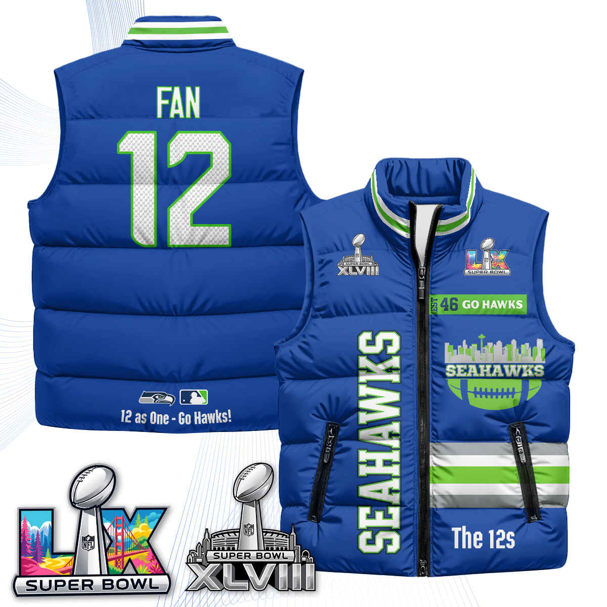 Seattle Seahawks "Go Hawks" Edition Puffer Vest - Printed