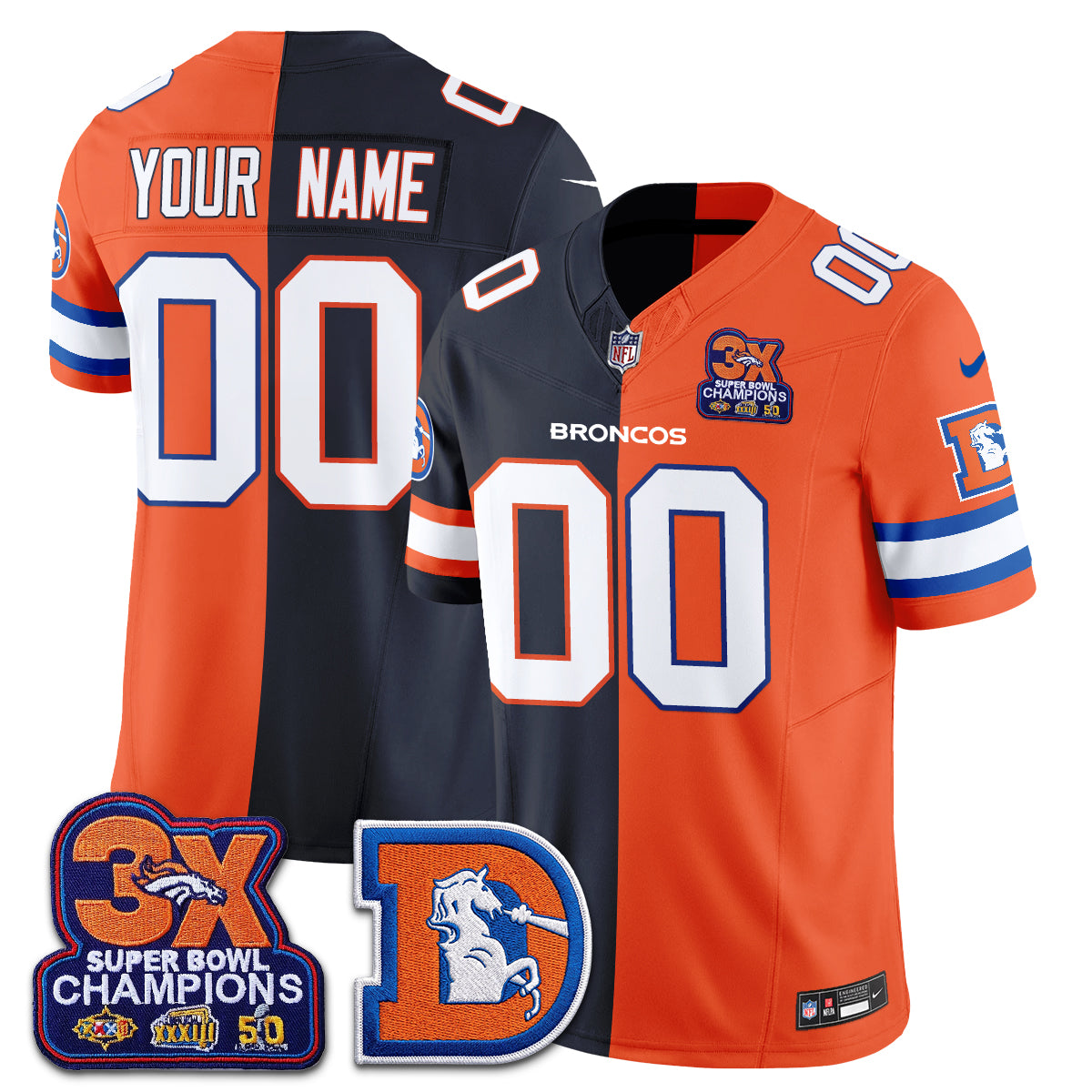 Denver Broncos Throwback Split Vapor Custom Jersey - Stitched