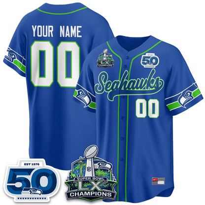 Seattle Seahawks SB LX Champs Vapor Baseball Custom Jersey - Stitch