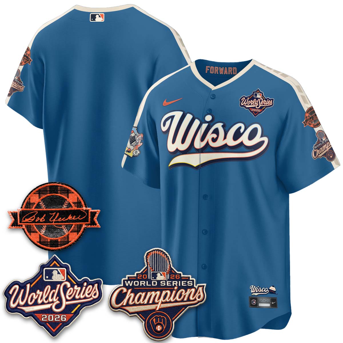 MIL 2026 WS Champions - Bob Uecker Patch Cream Jersey - Stitched (#24)