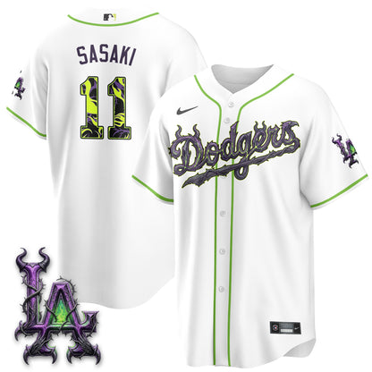 Los Angeles Dodgers Villains Halloween - Horned Queen Vapor Jersey- Stitched