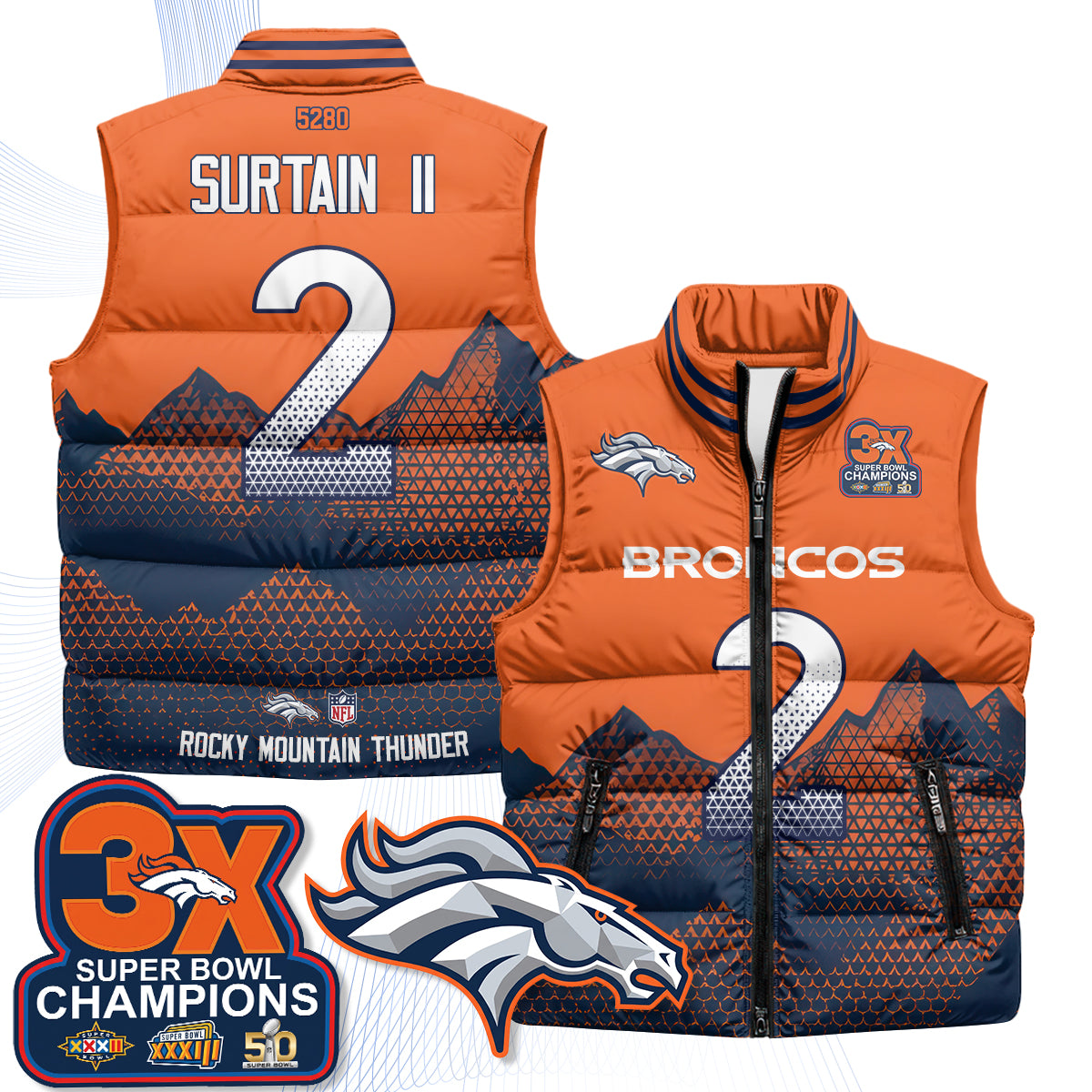 Denver Broncos Fan Gear Edition Unisex Puffer Vest - Printed