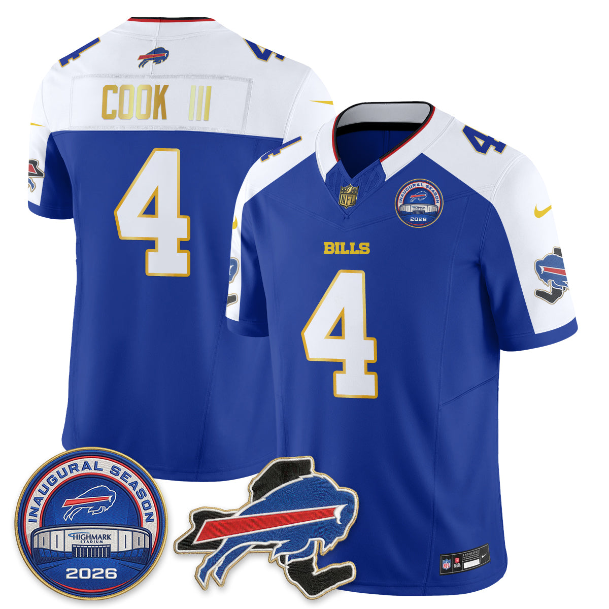 Buffalo Bills 2026 Gold Trim Edition Vapor Jersey - Stitched