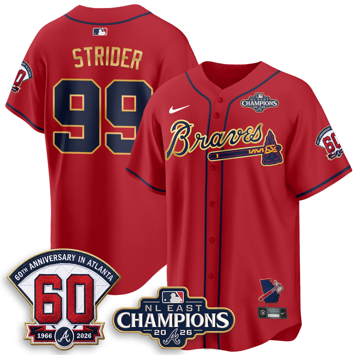 Atlanta Braves 2026 NL East Champs Gold Edition Vapor Jersey - Stitched