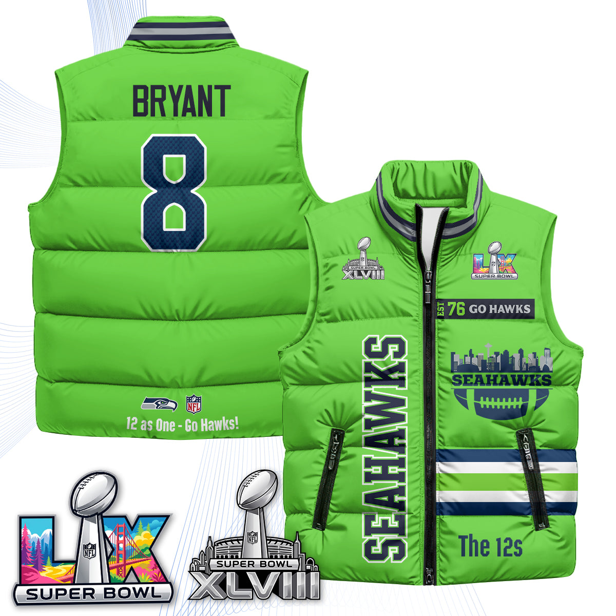 Seattle Seahawks "Go Hawks" Edition Puffer Vest - Printed