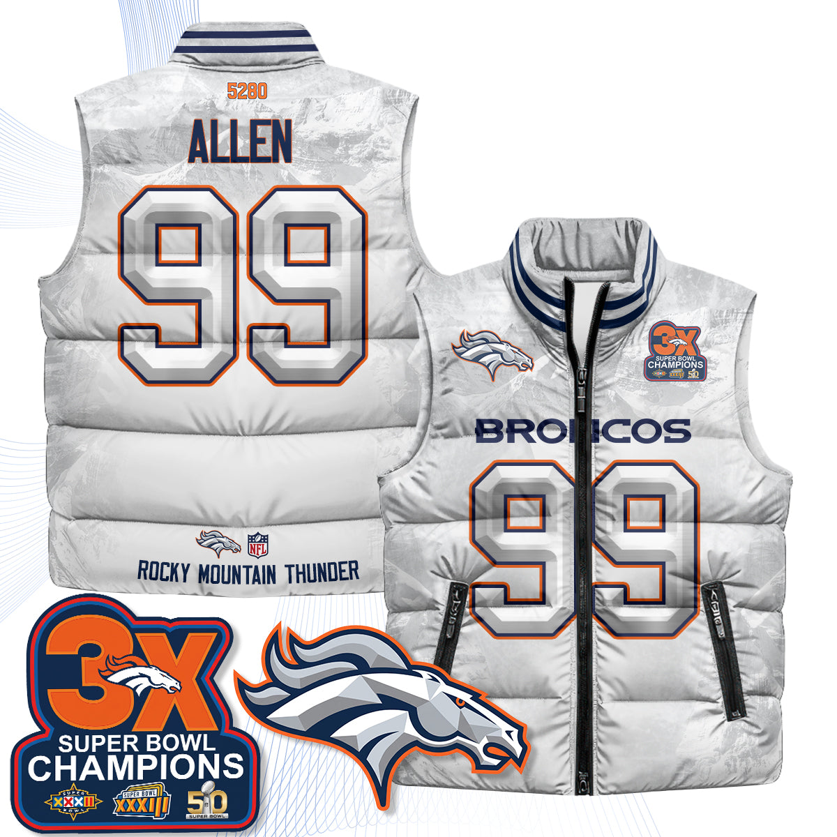 Denver Broncos Fan Gear Edition Unisex Puffer Vest - Printed