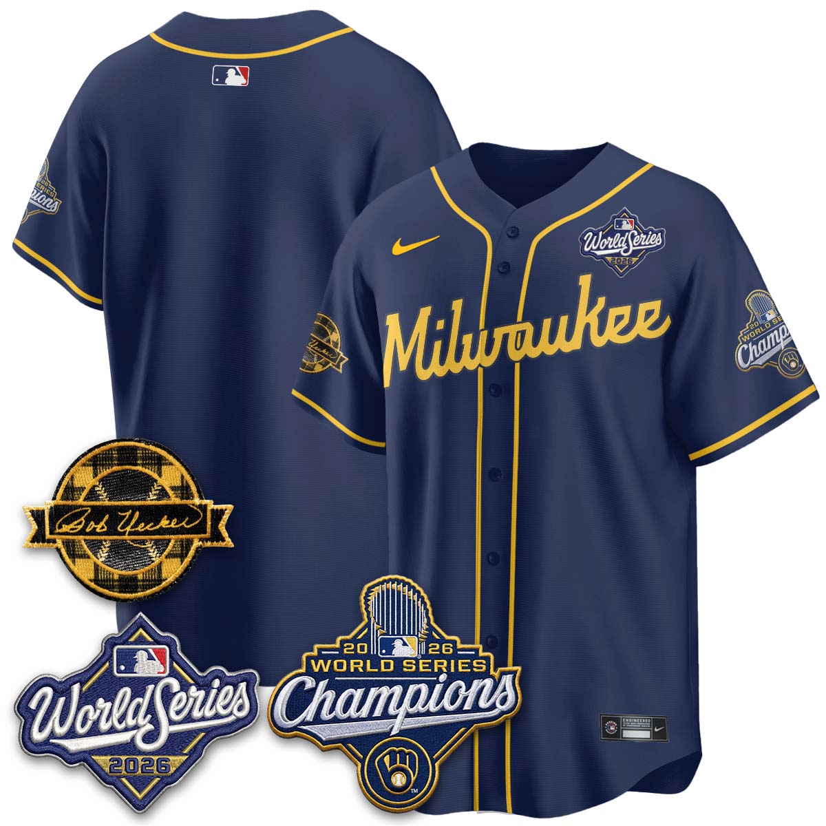 MIL 2026 WS Champions - Bob Uecker Patch Cream Jersey - Stitched (#24)