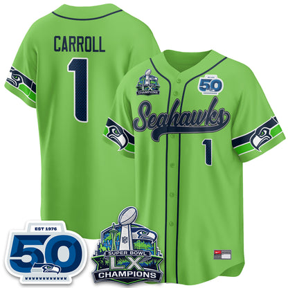 Seattle Seahawks SB LX Champs Vapor Baseball Jersey - Stitch