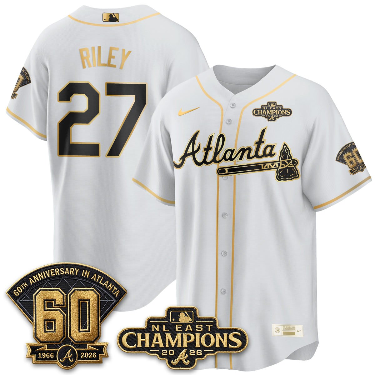 Atlanta Braves 2026 NL East Champs Gold Edition Vapor Jersey - Stitched