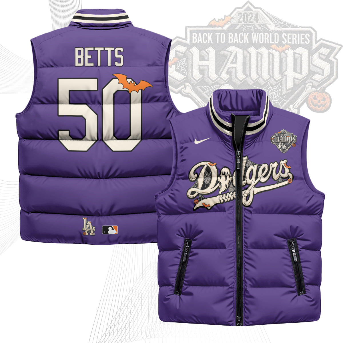 Los Angeles Dodgers Halloween 2026 Unisex Puffer Vest - Printed