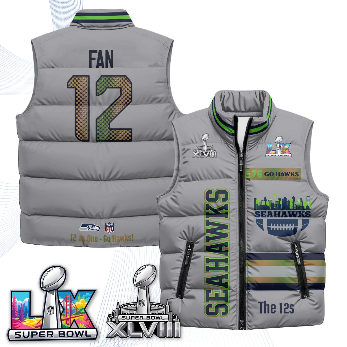 Seattle Seahawks "Go Hawks" Edition Puffer Vest - Printed