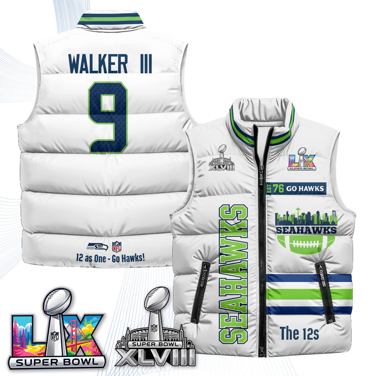 Seattle Seahawks "Go Hawks" Edition Puffer Vest - Printed